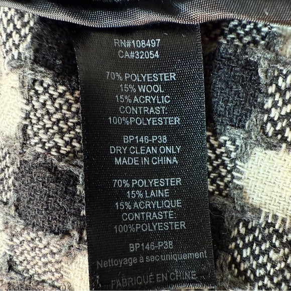 BURLAPP ANTHROPOLOGIE Wool Checker Plaid Blazer Jacket Gingham 3/4 Sleeves Sz 8 - Picture 10 of 10